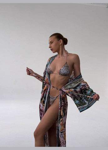 Комбинированный летний эффектный купальник с леопардовым принтом раздельный No Brand