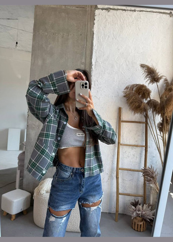 Серая повседневный рубашка в клетку Гермес с длинным рукавом