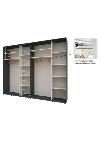 Шкаф-купе четырехдверный Комфорт Мебель 280*45*210 см Графит ДСП + Зеркало + Зеркало + ДСП Стандарт Комфорт Меблі (360474413)