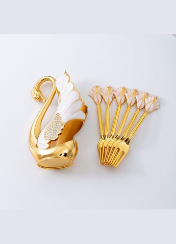 Набор из 6 кофейных/чайных ложек и изящной подставки в виде лебедя с имитацией перламутра Золотого цвета No Brand (336884614)