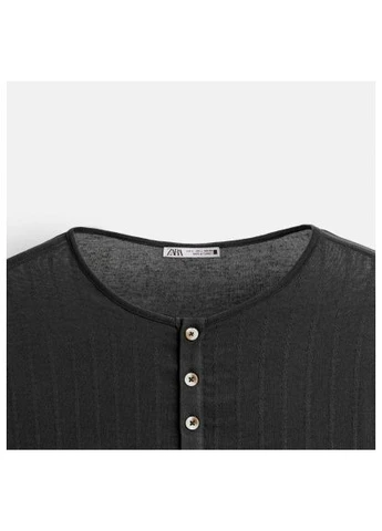 Комбинированная футболка пуговицы 0881/338 black Zara