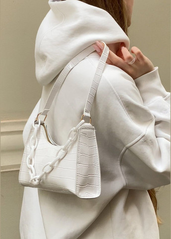 Женская маленькая сумка через плечо багет рептилия крокодиловая кожа белая No Brand (285716441)