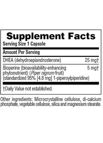 Nature's Plus DHEA-25 With Bioperine 60 Veg Caps Natures Plus (295262398)