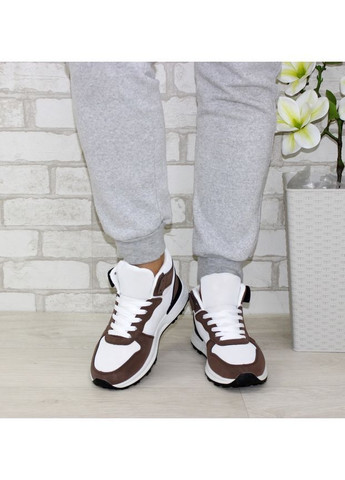 Молодіжні високі осінні кросівки з коричневими нубуковими вставками. No Brand білі (366215204)