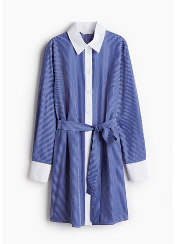 Синее деловое женское платье-рубашка с поясом н&м (58180) s синие H&M
