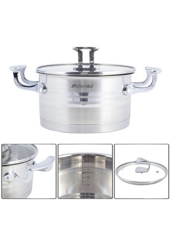 Каструля з кришкою 5,7 л з нержавіючої сталі для приготування їжі для індукції і газу KM-5857 Kamille (371898408)