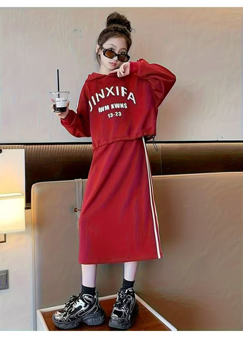 Спортивный костюм для девочки (худые + юбка) 12-14р (150-165см) красный No Brand (370090903)