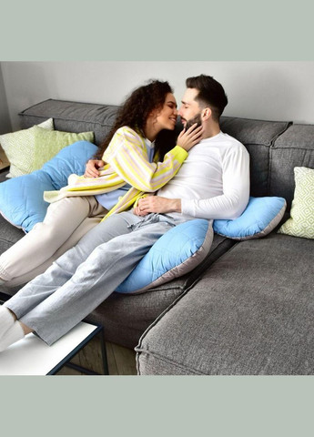 Наволочка для П-подушки для беременных сна и отдыха 140х75х20 см стеганая с молнией джинс микрофибра IDEIA (334726719)