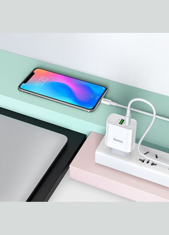 Зарядний пристрій для телефону + кабель Type-C to Type-C з швидкою зарядкою C80A |1USB/1Type-C, QC/PD, 20W, 3A| Білий Hoco (337350757)