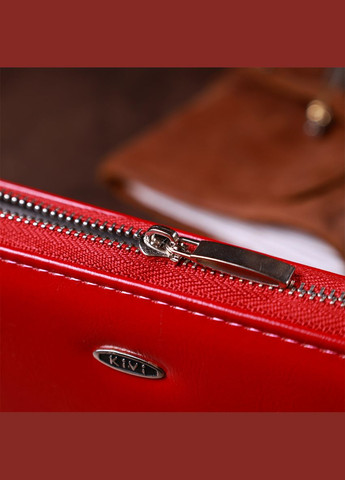 Жіночий гаманець на одну блискавку з екошкіри гладкий з монетницею 19037 Рожевий KIVI (306882150)