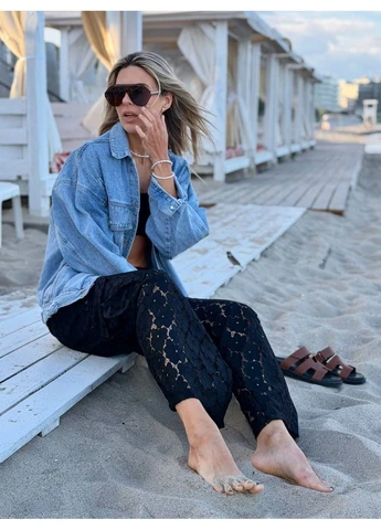Брюкi жiночi із гіпюру з шортиками чорного кольору 38729 Fashion (399947506)