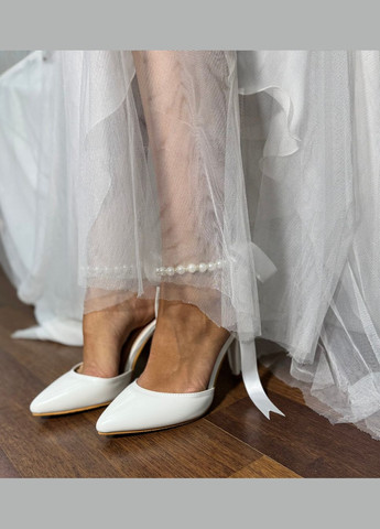 No Brand Свадебные женские туфли кожаные с жемчугом 9,5 см. - Белый цвет. белый з искусственная кожа, — лето (322414714)
