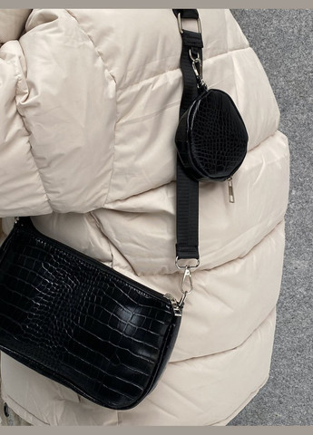 Женская сумка T-132 кросс-боди с кошельком рептилия черная No Brand (290038980)