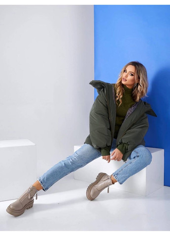 Оливкова (хакі) зимня куртка жіноча зимова оверсайз Style Point