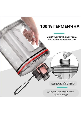 Бутылка для воды 2200 мл (2.2 л) - Черная, XL-объем, BPA-free материал для спорта и бодибилдинга No Brand (394191017)