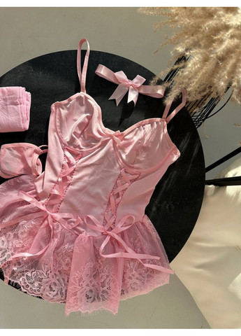 Пеньюар з мереживом + трусики + панчохи. No Brand (360405131)