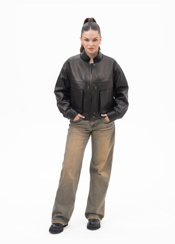 Чорна демісезонна жіноча шкіряна куртка весна Fabio Monti