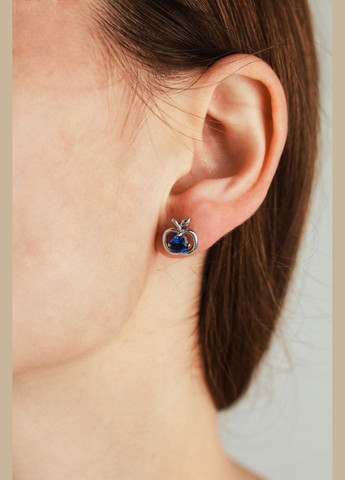 Серьги серебряные пусеты-гвоздики с цирконием Яблочко с камнем 2452/9рс No Brand (358501381)