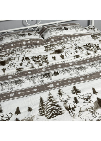 Постільна білизна двоспальна євро світло-сіра з коричневим новорічна Зимовий ліс Фланель Байка 954702 Ananasko (361079994)