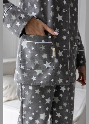 Комбінована всесезон піжама фланелева п701 зірки на сірому MiaNaGreen