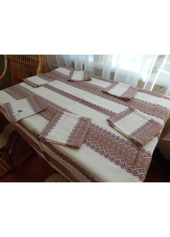 Нежная кофейная скатерть с салфетками вышитая No Brand (381468879)