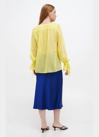 Жовта жовта шифонова блузка "джесіка" з довгим рукавом-ліхтариком та рюшами Fayna