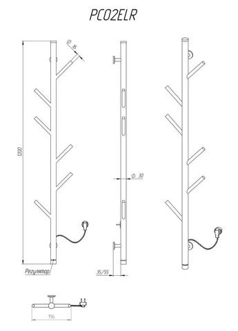 Полотенцесушитель Стойка 1200х30 ELR регулятор крутилка Kosser (358500708)