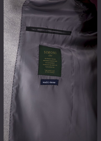 Светло-серое демисезонное Мужское среднее шерстяное пальто с вискозой, английский воротник, прямой крой, классический стиль Simoni (светлосерый, ), 47254 No Brand