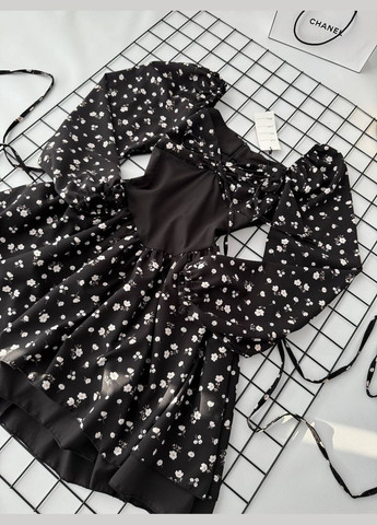 Чорна коктейльна, ділова, повсякденний, кежуал, вечірня жіноча сукня кльош No Brand з квітковим принтом