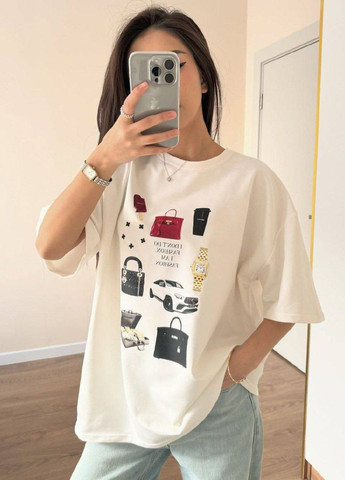 Базова повсякденна оверсайз футболка з принтом та рукавами до ліктя Україна - (328392526)