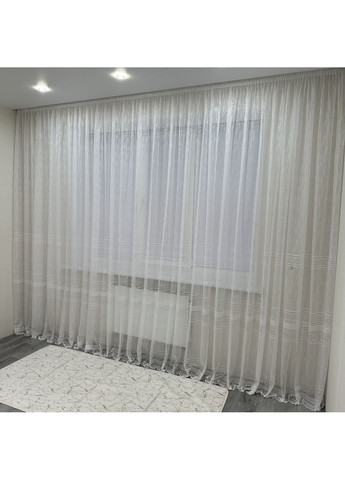 Тюль жаккард "Модерн" білого кольору з смужками, 500х270 см - готовий на тасьмі No Brand (363834550)