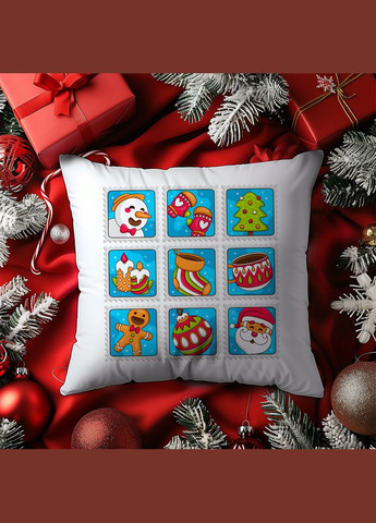 Декоративная подушка с новогодним принтом "Новогодние марки" Push IT Кавун (316096246)