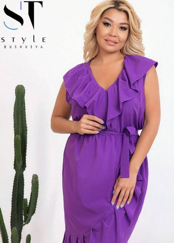 Фиолетовое коктейльное летнее платье с воланом No Brand однотонное