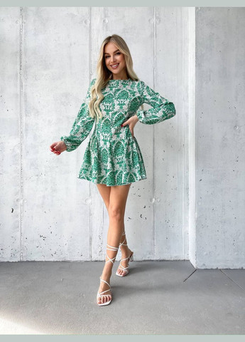 Зелена святковий, кежуал, коктейльна, вечірня стильна легка міні сукня з відкритою спинкою Vakko з квітковим принтом