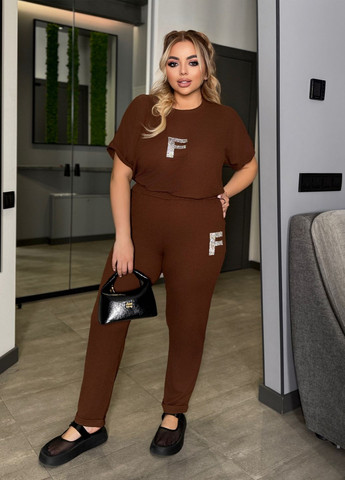 Костюм женский летний со стразами (футболка + штаны) No Brand (338182256)