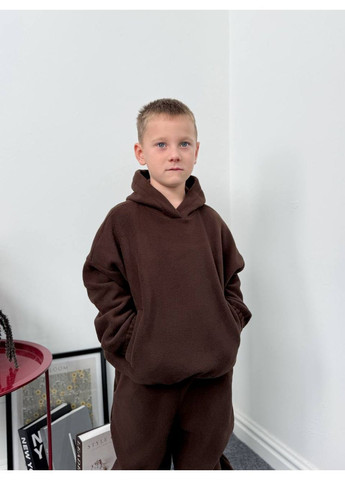 Темно-коричневый зимний костюм 1833 полар флис двойка детский брюки и тощие с капюшоном Україна