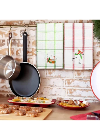 Рушник вафельний 100% бавовна 45х70 см з вишивкою сніговик Home Line червоний