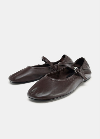 Жіночі балетки Zara | коричневі однотонні натуральна шкіра (363040691)