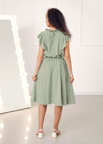 Оливковое повседневный, кэжуал платье в горошек с воланами Fashion Girl в горошек
