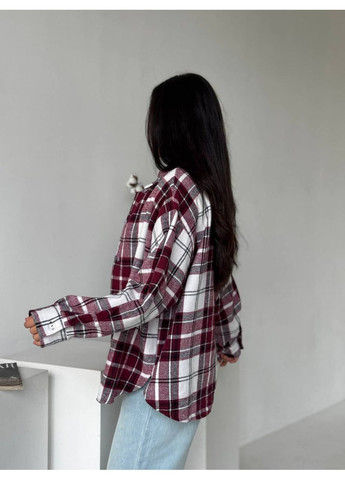 Бордовая повседневный, кэжуал рубашка в клетку No Brand с длинным рукавом