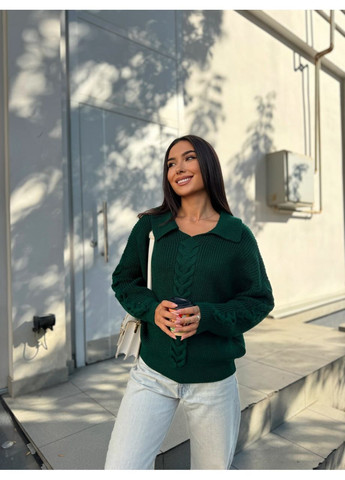 Изумрудный демисезонный женская кофточка с отложным воротником джемпер No Brand