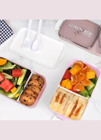 Ланчбокс двухуровневый из пищевого пластика для микроволновки, 1600мл Розовый No Brand (294206253)