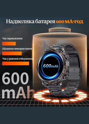 Військовий смарт годинник для чоловіків 1.7" з потужною батареєю 600 мАг, дзвінками, вимірюванням тиску, ліхтариком так компасом Smart Watch (365593461)