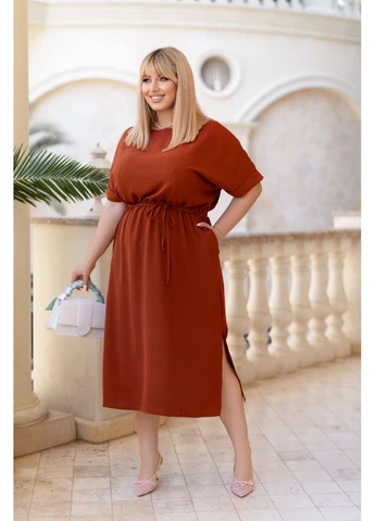 Теракотова жіноча сукня міді зі шнурком Fashion