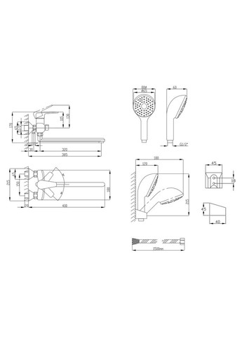 Змішувач для ванни Gloria з поворотним виливом (з душовим гарнітуром) (k35) LDGLO005CRM35117 Chrome LIDZ 005 (346492351)