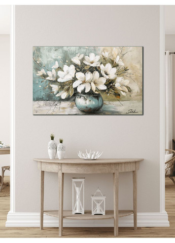 Картина на стену в гостиную/спальню "Белые цветы в голубой вазе" 60x100 см MN10122 Mako (373272951)