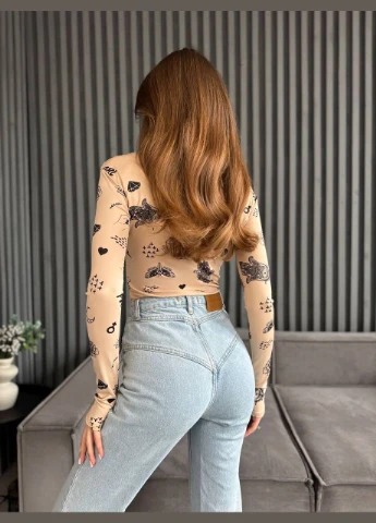 Женский бежевый боди No Brand (338377295)