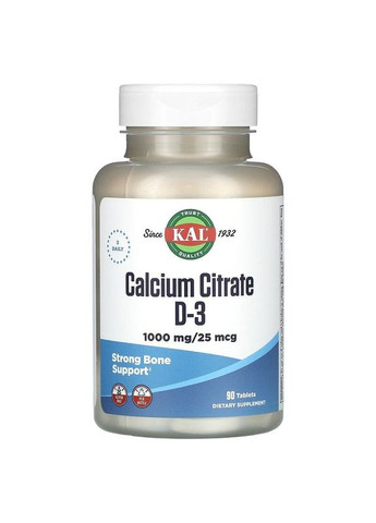 Кальцій цитрат і Вітамін Д3 Calcium Citrate D3 для міцних кісток і зубів 90 таблеток KAL (285896195)