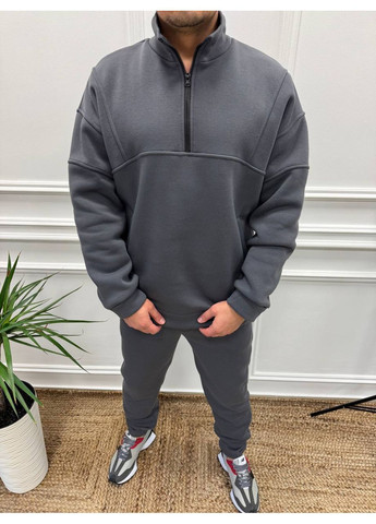 Графітовий зимній чоловічий спортивний костюм із тринитки на флісі брючний Україна