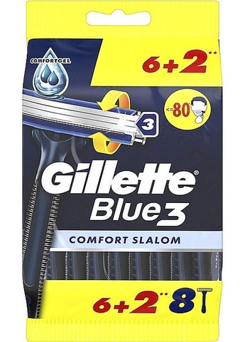 Набір одноразових станків для гоління, 8 шт. Blue 3 Comfort Slalom 8шт (1224011-138874) Gillette (361931594)